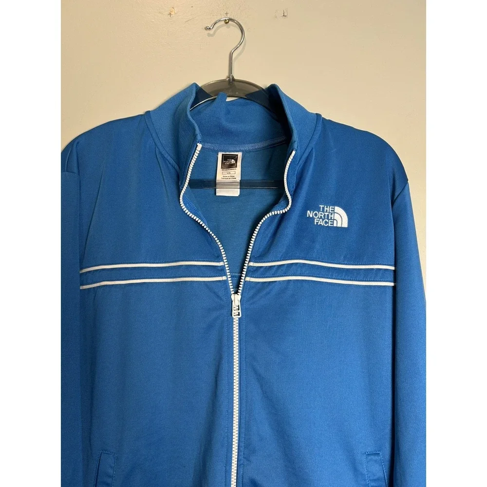 The North Face Men Large Blue Full Zip Track Stripe Athletic Outdoor gym jacket